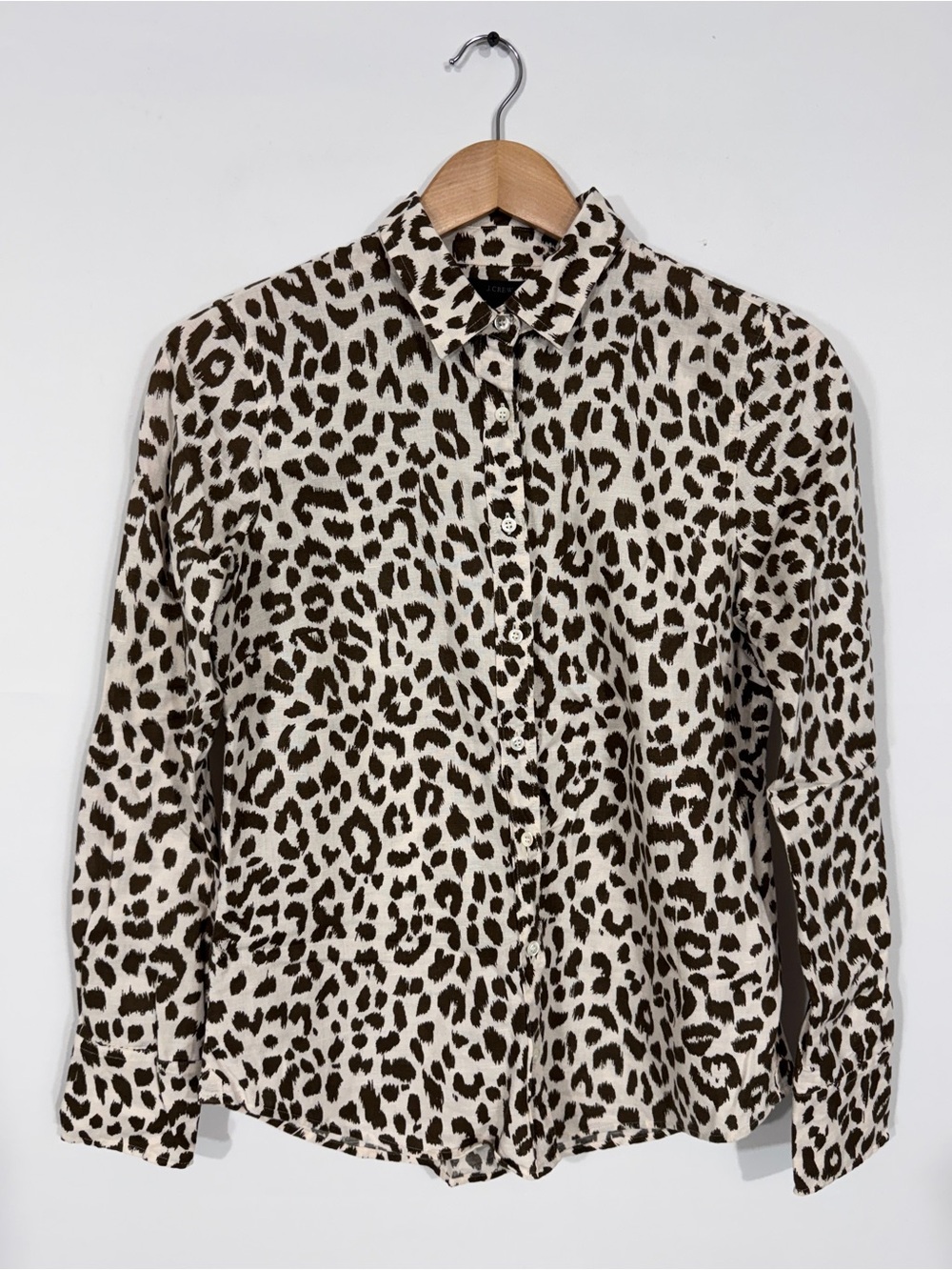 WSH18 {J. Crew} "Perfect Shirt Leopard Print" Linen Cotton Blend Button Down Top